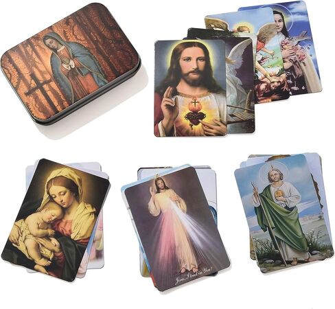 Catholic Holy Card Prayer Card with Metal Box, Catholic Gifts, Assorted Holy Cards with Catholic Saints and Prayers - 18Pcs in Kuwait