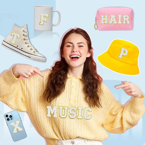 26PCS Iron On Letter Patches, Embroidered Alphabet A-Z Patches with Gold Glitter Border Sew on Patch for Jacket Clothes Backpacks Jeans Christmas Stockings (White) in Saudi Arabia