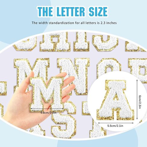 26PCS Iron On Letter Patches, Embroidered Alphabet A-Z Patches with Gold Glitter Border Sew on Patch for Jacket Clothes Backpacks Jeans Christmas Stockings (White) in Saudi Arabia
