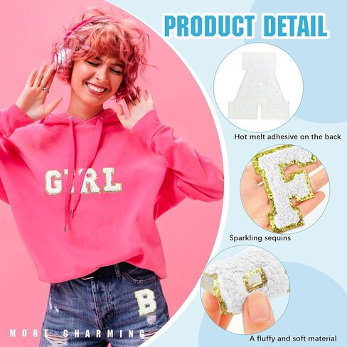 26PCS Iron On Letter Patches, Embroidered Alphabet A-Z Patches with Gold Glitter Border Sew on Patch for Jacket Clothes Backpacks Jeans Christmas Stockings (White) in Saudi Arabia