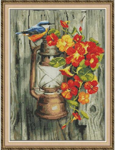 CROSSDECOR Stamped Cross Stitch Kits-Bird on a Horse Lamp Embroidery Patterns Full Set for Beginners or Adults,11 CT 3 Strands DIY Crossstitching Arts Craft,for Gift and Home Decor 16×21.2 inch in Kuwait