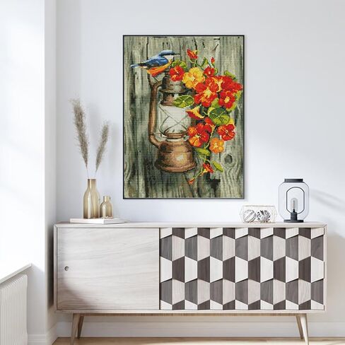 CROSSDECOR Stamped Cross Stitch Kits-Bird on a Horse Lamp Embroidery Patterns Full Set for Beginners or Adults,11 CT 3 Strands DIY Crossstitching Arts Craft,for Gift and Home Decor 16×21.2 inch in Kuwait