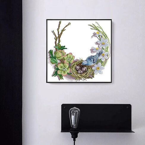 CROSSDECOR Stamped Cross Stitch Kits-Bird on a Horse Lamp Embroidery Patterns Full Set for Beginners or Adults,11 CT 3 Strands DIY Crossstitching Arts Craft,for Gift and Home Decor 16×21.2 inch in Kuwait