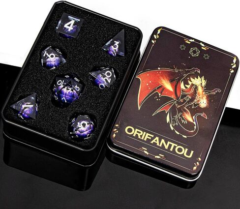 Red Dragon Eye Dice Set, 7PCS Liquid Core Sharp Edge Polyhedral Dice, Resin D&D Dice for RPG Role Playing Games, Handmade in Kuwait