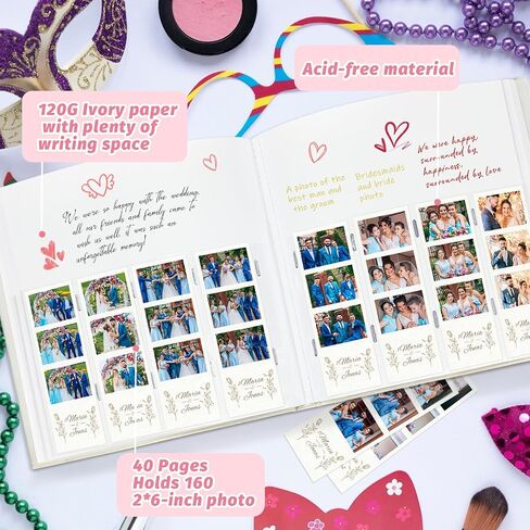 Premium 2x6 160 Photos Photo Photo Photo Abrum مع مساحة الكتابة ، ألبوم كشك الصور ، ألبوم سجل القصاصات لشرائط صور 2x6 ، كتاب ألبوم الصور مع الأكمام ، دفتر زفاف ، كتاب ذاكرة ، أسود in Kuwait