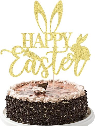 Happy Birthday Cake Topper Rabbit Happy Easter Cake Topper,Cute Rabbit Carrot Decoration Happy Easter Festival Spring Theme Kids Girls Boys Birthday Decoration Rose gold in Saudi Arabia