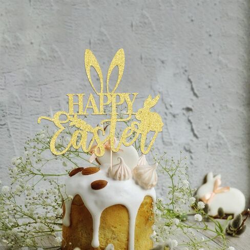 Happy Birthday Cake Topper Rabbit Happy Easter Cake Topper,Cute Rabbit Carrot Decoration Happy Easter Festival Spring Theme Kids Girls Boys Birthday Decoration Rose gold in Saudi Arabia