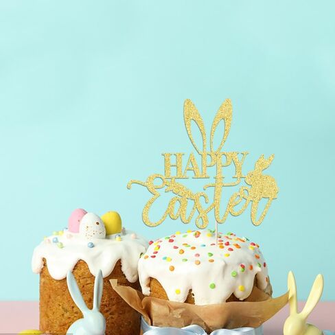 Happy Birthday Cake Topper Rabbit Happy Easter Cake Topper,Cute Rabbit Carrot Decoration Happy Easter Festival Spring Theme Kids Girls Boys Birthday Decoration Rose gold in Saudi Arabia