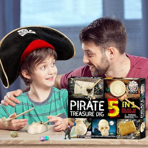 XXTOYS Pirate Treasures Dig Kit Break Into 5 Bricks Treasure Excavation Kits Pirate Toys Gems Dig Kits Interactive Excavating Toys Great Birthday Gift Party Supplies Archeology Educational STEM Kits in Kuwait