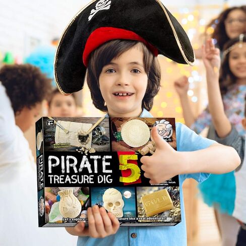 XXTOYS Pirate Treasures Dig Kit Break Into 5 Bricks Treasure Excavation Kits Pirate Toys Gems Dig Kits Interactive Excavating Toys Great Birthday Gift Party Supplies Archeology Educational STEM Kits in Kuwait