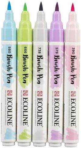 Ecoline Pack of 5 Brush Pen, Green Blue, Liquid Watercolour in Kuwait