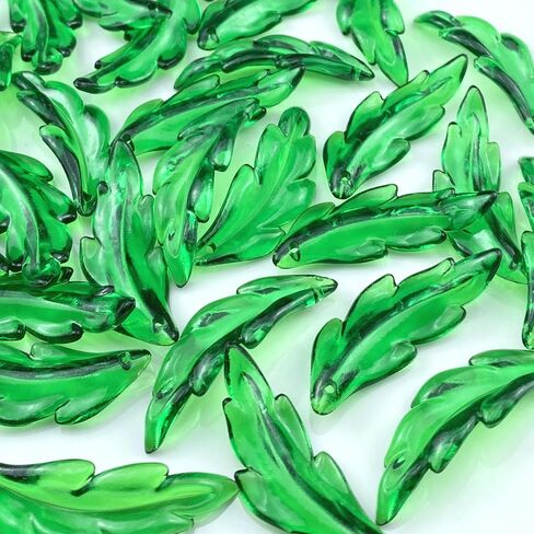 60 PCS Acrylic Leaf Shape Beads Transparent Plastic with Hole for Jewelry Making Necklace Earring(Green AB) in Kuwait