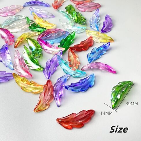 60 PCS Acrylic Leaf Shape Beads Transparent Plastic with Hole for Jewelry Making Necklace Earring(Green AB) in Kuwait