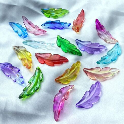 60 PCS Acrylic Leaf Shape Beads Transparent Plastic with Hole for Jewelry Making Necklace Earring(Green AB) in Kuwait