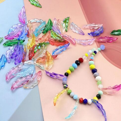 60 PCS Acrylic Leaf Shape Beads Transparent Plastic with Hole for Jewelry Making Necklace Earring(Green AB) in Kuwait