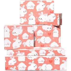 CENTRAL 23 Pink Wrapping Paper - 6 Sheets of Gift Wrap for Girl - Bunny Rabbit Themed Gifts - For Birthday Baby Shower Easter - Recyclable