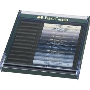 Faber-Castell Art & Graphic Pitt Artist Pen Brush India Ink Pen, Basic Tones, Set Of 12, For Art, Craft, Drawing, Sketching, Home, School, University, Colouring