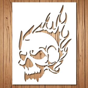 Punisher Stencil | Reusable Halloween Horror Cool Skull Flames Stencils for Painting on Wood, Glass, Wall, Rock, Walls, Canvas, Glassware, Spray Painting, Airbrushing | Skull Stencil (5"x 6")
