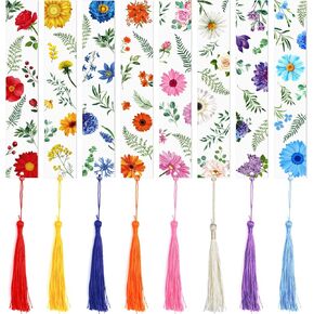 8 Pieces Flower Acrylic Bookmarks with Colorful Tassels Floral Transparent Acrylic Bookmarks Book Page Marker for Women, Teacher, Student, Kids, Book Lovers Reader, Writer, Student