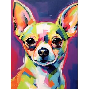 QAZWSX Diamond Painting Colorful Cute Chihuahua Dog, Chihuahua Dog Full Round Diamond Art Kits for Adults, Paint by Numbers for Beginners, Full Round Diamond Art Kits for Room Decor 12x16 inch