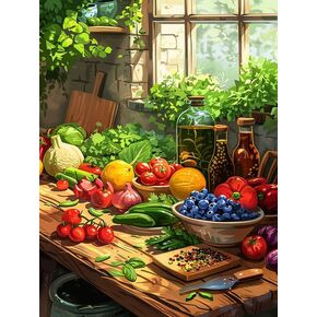 Zariocy 5D Diamond Art Kits for Adults Fruit and Vegetable, DIY Diamond Painting Art Round Full Drill Crystal Diamond Embroidery Paintings Arts Craft for Home Office Wall Decor 12x16 inch