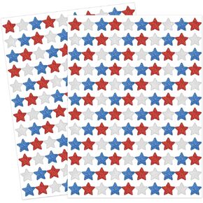 2400Pcs Patriotic Mini Sticker Red Blue White Star Paper Decals Glitter 4th of July Self-Adhesive Stickers for Independence Day Envelopes Scrapbook Gifts DIY Supplies, 0.5 x 0.4 in