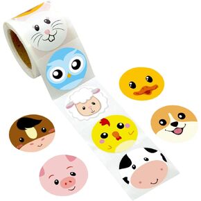 Face Farm Animal Sticker Barnyard Perforated 200Pcs Per Roll for Kids Party Favor