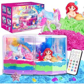 Carolart 3 in 1 Light Up Unicorn Terrarium Kit,Unicorn,Mermaid,Christmas Crafts,LED Night Light & Remote Birthday Gifts，Arts & Crafts for Girls