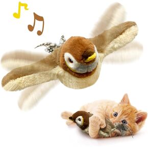Romantic Angels Flying Bird Cat Toy, Flapping Wings Sparrow Catnip Toys, Simulation Bird Interactive Cat Toy for Kitten Kitty Exercise, Fluffy Plush Dog Toys, Touch Activated, Rechargeable