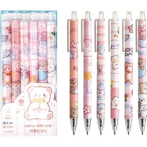 6 Pcs Gel Ink Pens Cartoon Retractable Pens Cute Animal Pen 0.5mm Ballpoint Pen Office School Supplies for Girls (Bear)