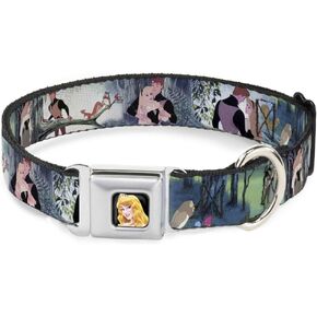 Buckle-Down Dog Collar Seatbelt Buckle Sleeping Beauty Woods Scenes, Multicolor, 1" Wide - Fits 15-26" Neck - Large (DC-WDY017-L)