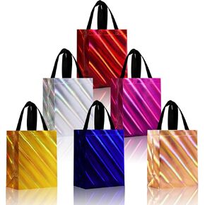 cabzymx 16 Pcs Unique Dazzling Red Reusable Gift Bags with Handles & Bases, Shiny Non-woven Holiday Goodie Bags Bulk for Birthday, Wedding, Party- 12.6x4.7x11 In