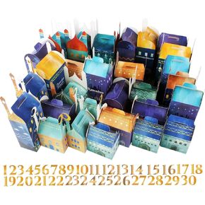 OASHISU 30 PCS 3D Ramadan Eid Mubarak Treat Boxes with Number Stickers, for Eid Mubarak Goodie Paper Boxes,Ramadan Kareem Box, School Classroom Party Favor Decorations
