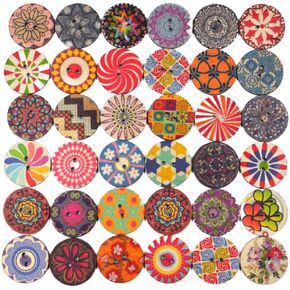 200pcs Wood Buttons Assorted Colors Wooden Mixed Flower DIY Sewing Craft (Multi-Color, 3/4"(20mm))