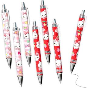 6-Piece Anime Pink Cat Stationery Set - Kawaii-Style Black Ink Pens with Cute Cat Design for School & Office, Perfect Gift for Teens, Students, and Adults (Girls & Boys)