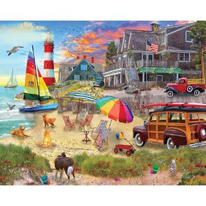 White Mountain Summer Holiday Beach Puzzles for Adults 1000 Piece Scenic Lighthouse Ocean Jigsaw Puzzle