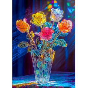 Bgraamiens Crystal Rose-1000 Pieces Crystal Rose Flowers Puzzle for Adults, Unique Flowers Art Home Decor, Valentine's Day Gift