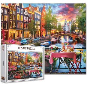 Tucocoo Jigsaw Puzzles 1000 Pieces for Adults-Colorful Seaside Town Hardboard Puzzle-Challenging Puzzle Perfect for Game Nights-DIY Home Wall Decor-Art Puzzles Colorful Coastal Town 27" x 20"