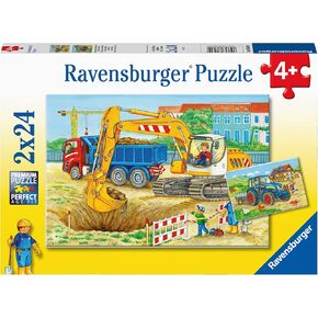 Ravensburger Tractors and Trucks 2x24 Piece Jigsaw Puzzle Set forKids - | Unique Piece Design | Anti-Glare Surface | Skill-Building, Fun Activity | Amazon Exclusive