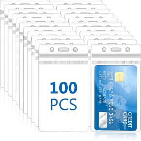 100 PCS Clear Id Card Holder, Id Badge Holder with Lanyard, Plastic Name Badge Holders, Clear Id Badge Holder (3.5x2.6 Inch)