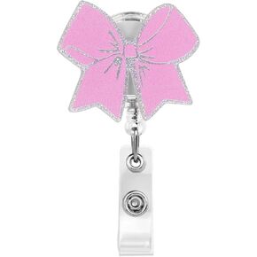 Bow Badge Reel,Retractable Nurse Badge Reel,Cute Badge Reel, ID Badge Holder with 360° Rotation Clips, Badge Reel Accessories for Nurse,Hospital Worker,Doctor,Nursing Student,Teacher(Pink)