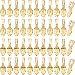 1 Box 200Pcs Shovel Glue on Bail Gold Pendant Bails Bulk Alloy Tibetan Golden Spoon Flat Pad Cabochon Charms Bails Connector Jewelry Findings for Necklaces Jewelry Making Cabochons Gems Craft