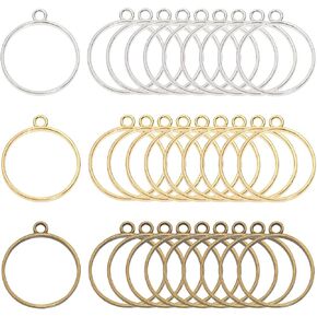 Shapenty 3 Colors Metal Open Bezel Hollow Mold Pendants Blank Round Frame Hollow Charms for Resin Craft Projects Keychain Earrings Necklace Jewelry Making, 30PCS