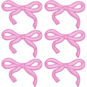 6pcs القوس الوردي الحديد على البقع ، القوس الصغيرة المطرزة ، القوس التطريز لطيف خياطة على التصحيح لأحذية القبعة جينز سروال السترات الظهر