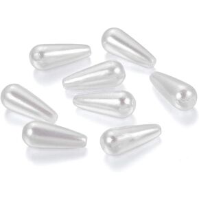 AKOAK Pack of 100 White Plastic Faux Pearl Teardrop Imitation Pearl Waterdrop Beads for DIY Jewelry Making (6MM x 10MM)