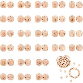 OLYCRAFT 1000pcs 8mm Alphabet Wooden Beads Random Letter Wooden Beads Square Wooden Loose Beads Natural Cube Wood Beads with Initial Letter for Jewelry Making and DIY Crafts