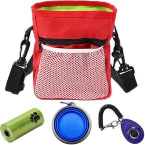 Gliitatu Dog Treat Pouch Built-in Poop Bag Dispenser and Training Clicker and Collapsible Dog Bowl and Poop Bag 4Pack Dog Training Kit Treat Pouches for Pet Training with Clip, Adjustable Strap