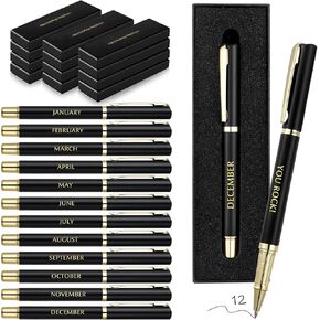 12 Set 1-12 Employee of the Month Pens Set Employee Appreciation Thank You Gifts Inspirational Ballpoint Pens with Gift Boxes Bulk Employee Coworker Team Office Staff Gifts