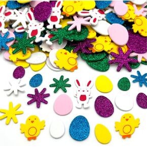 300 Pieces Easter Foam Stickers Spring Bunny Chick Glitter Eggs Flower Self Adhesive Stickers Colorful Arts Crafts Greeting Cards Home Decoration Easter Supplies