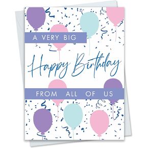 JBH Creations Big Birthday Balloon Drop Card - Extra Large 9 x 12 with Envelope - Pastel